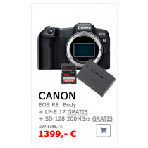 Canon EOS R8 Body  ( Gratis Canon LP-E17 Akku + Sandisk sd 128 GB Karte)   (- 200€ Sofort-Rabatt)