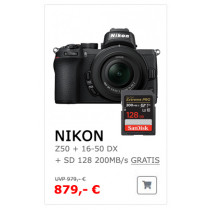 Nikon Z50 Kit + 16-50mm ( Gratis Sandisk SD 128 GB ) inkl.Sofort-Rabatt-Aktion