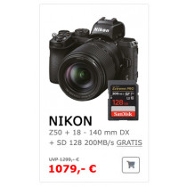 Nikon Z50 + 18-140mm f3,5-6,3 VR   ( Gratis Sandisk SD 128 GB ) inkl.Sofort-Rabatt-Aktion