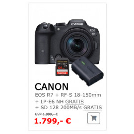 Canon EOS R7+RF-S 3,5-6,3/18-150mm IS STM ( Gratis Canon LP-E6NH Akku + Sandisk SD 128 GB Karte)