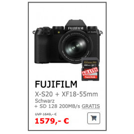 Fujifilm X-S20 + XF 18-55mm f2,8-4 Kit SCHWARZ inkl.Sandisk SD 128 GB Karte 