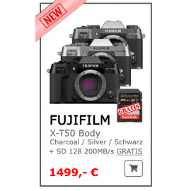 Fujifilm X-T50 Body Silber inkl.Sandisk SD 128 GB Karte 